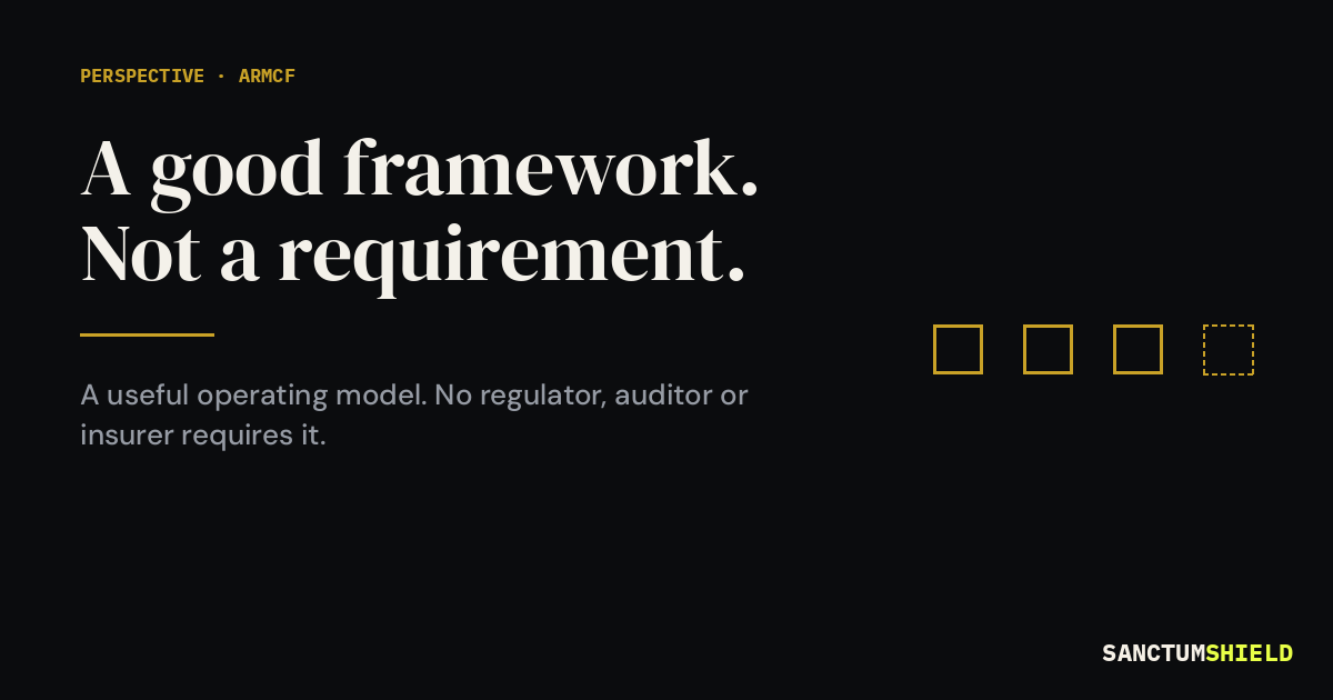 SanctumShield — AI governance you can prove. A framework tells your team what to operate; a regulator asks what you can prove. Those are different questions.